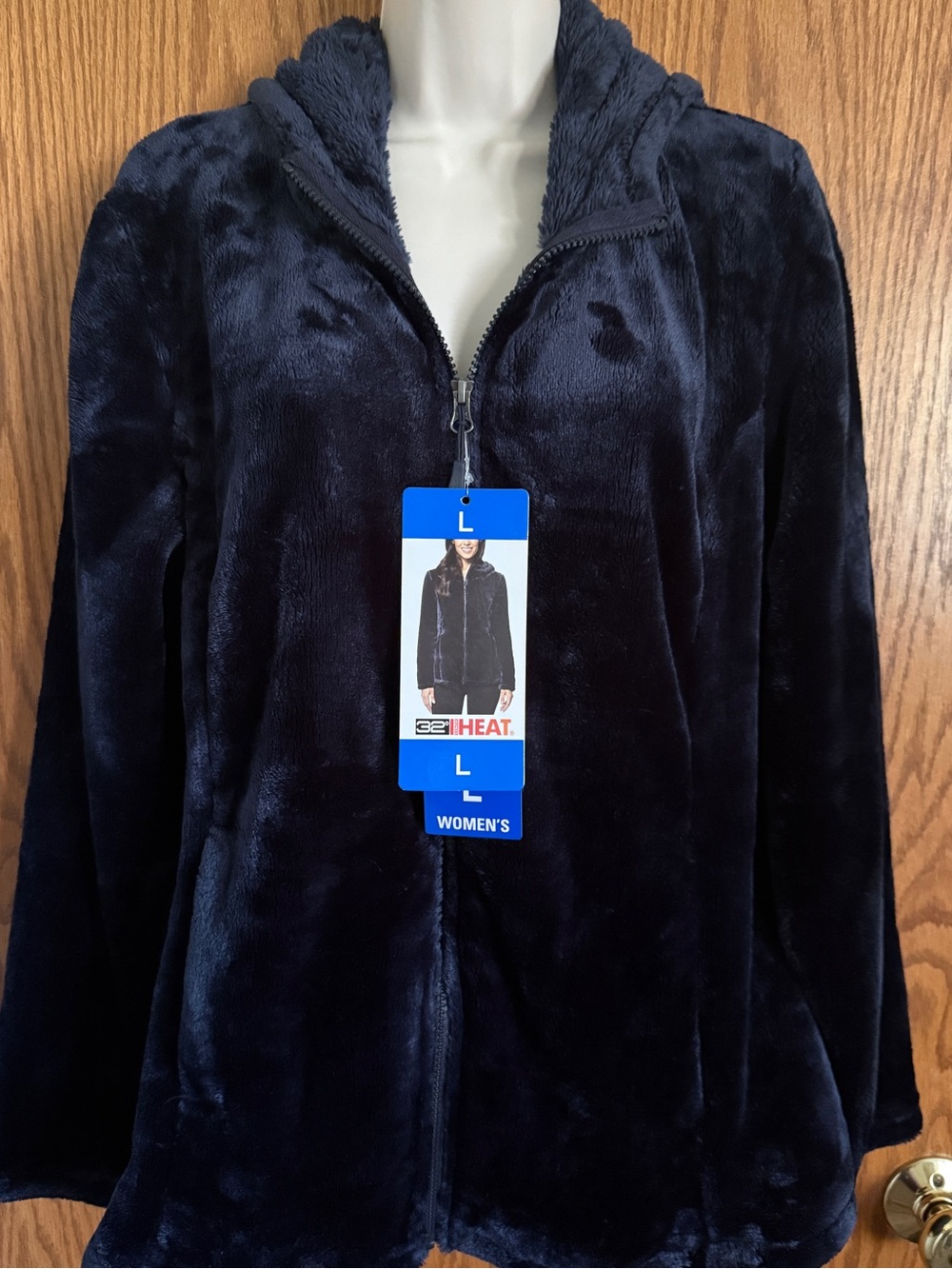 32 Degrees Heat Plush Hoodie Jacket Dark Blue - Storm Women's Size Large NWT